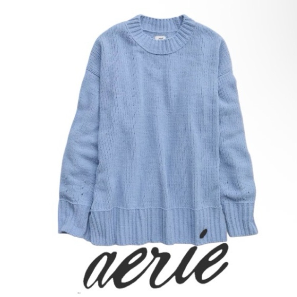XL Aerie Oversized Chenille “Like Candy” Sweater in Soft Blue - Picture 12 of 16